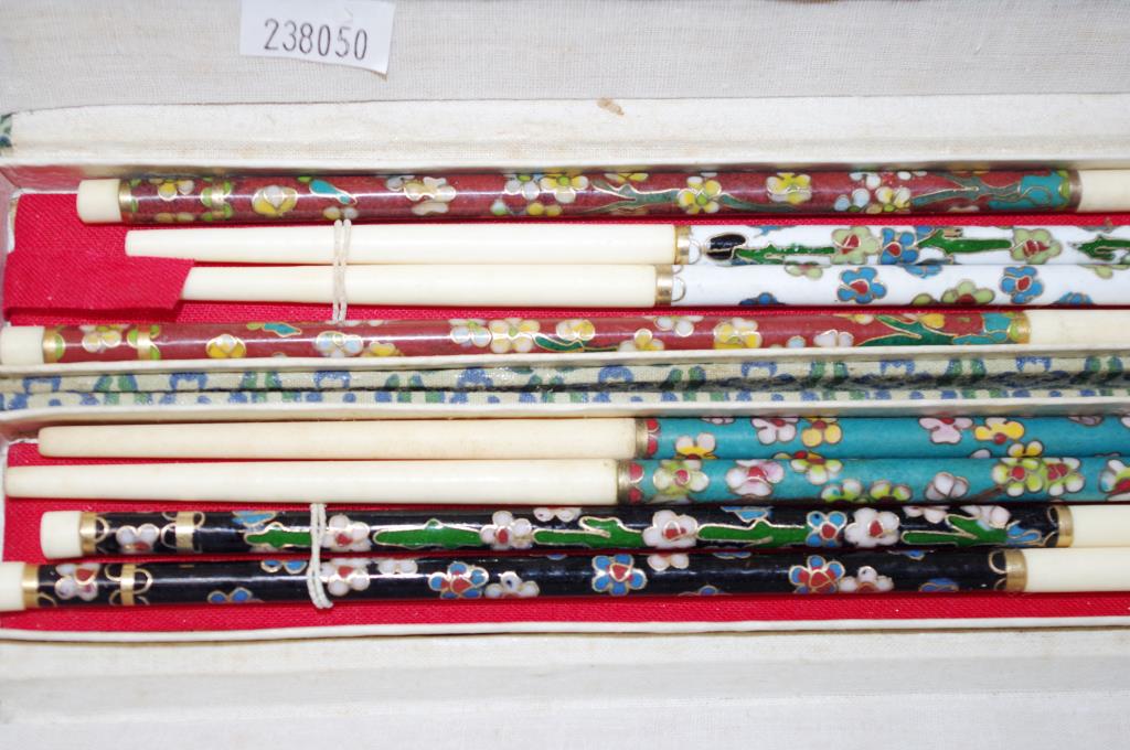 Four sets of Chinese cloisonne chopsticks - Image 3 of 4