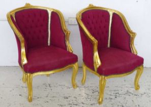 Pair of Louis style gilt wood Bergère armchairs