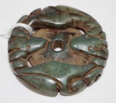 Chinese carved green stone disk