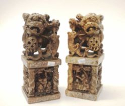 Pair of Chinese hard stone Foo dogs