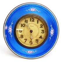 Swiss sterling silver & guilloche enamel clock