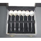 Cased set of sterling silver coffee bean spoons