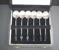 Cased set of sterling silver coffee bean spoons