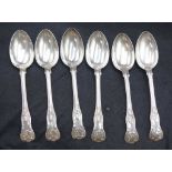 Six Edwardian silver Kings pattern dinner spoons