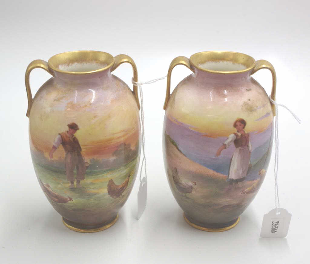 Pair of early Royal Doulton signed P Curnock vases - Image 2 of 5