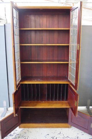 Edwardian Queensland maple leadlight bookcase - Image 2 of 4