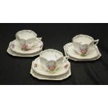 Three Shelley Queen Anne "Hampton Coart" trios