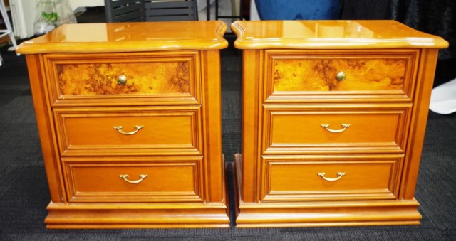 Pair of three drawer bedside chest