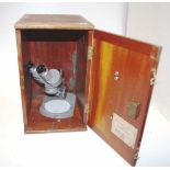 Wood cased 'Olympus/Japan' microscope