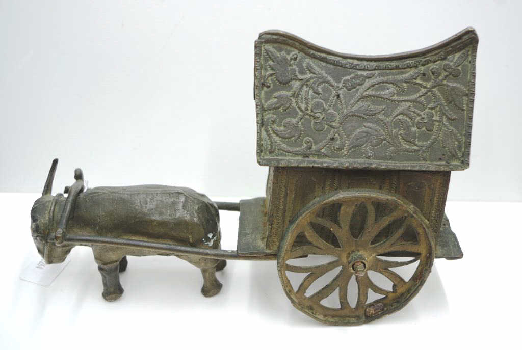 Malaysian brass figure of a bullock & cart