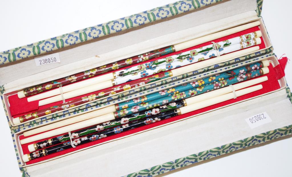 Four sets of Chinese cloisonne chopsticks