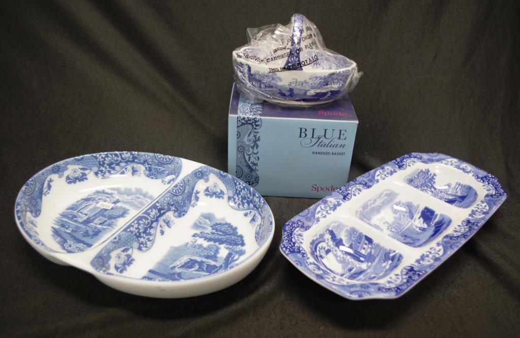 Spode "Blue Italian" basket & two serving dishes