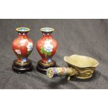 Pair Chinese miniature cloisonne vases