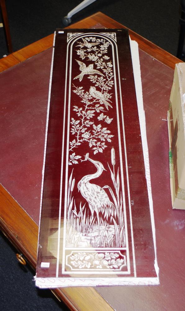 Two painted & etched glass front door inserts