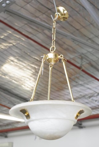 Spanish alabaster & lacquered metal ceiling light