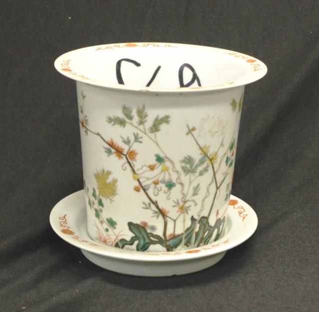 Chinese painted ceramic jardiniere & base