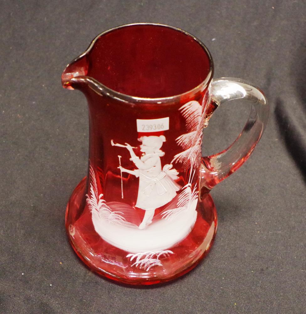 Antique Mary Gregory ruby glass jug - Image 2 of 2