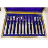 Cased set silver plate fruit knives & forks