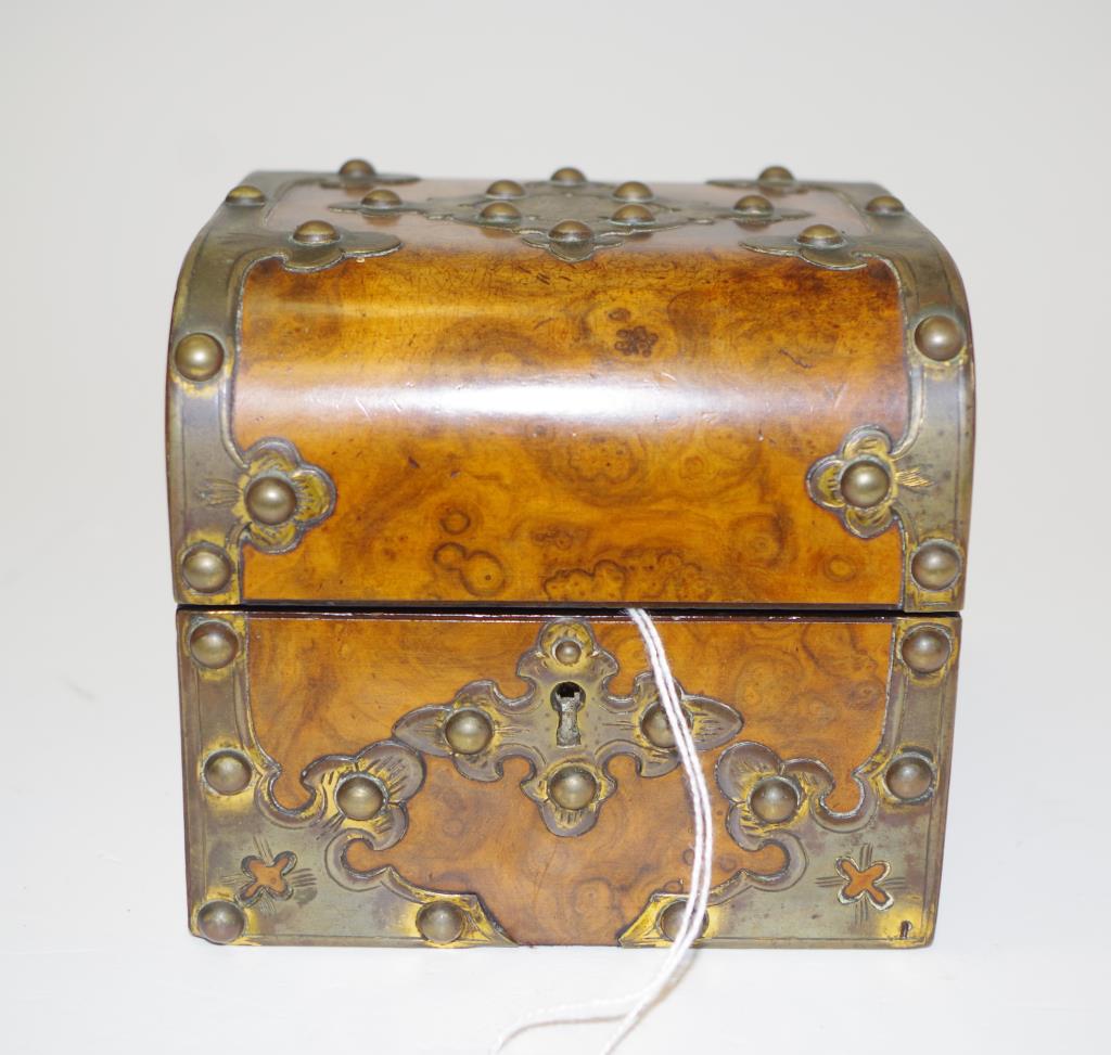 Antique burr walnut box with brass work