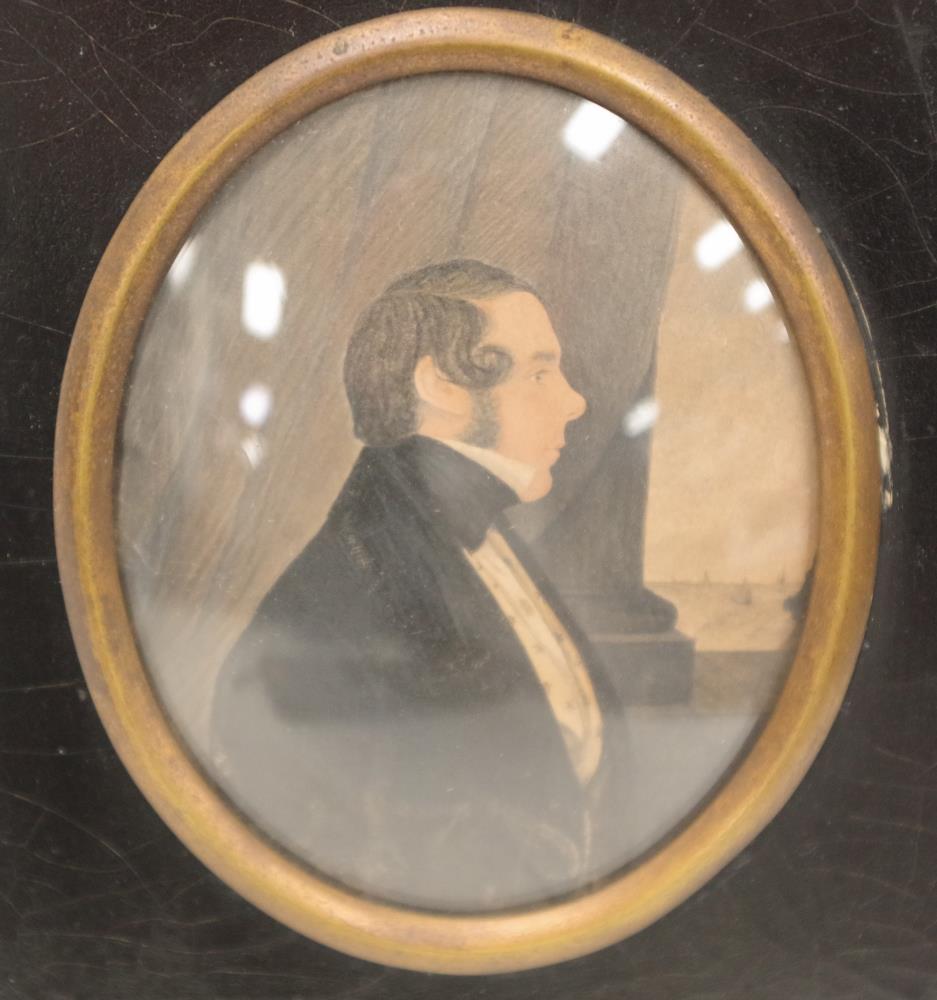 Pair 19thC framed portrait miniatures - Image 3 of 4