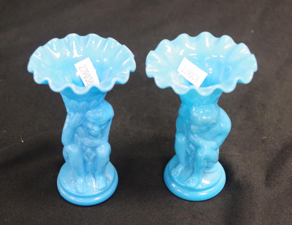 Two blue glass monkey spill vases - Image 2 of 2
