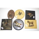 Six mounted miniature cold painted bronze figures