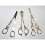 Three pairs of Victorian silver plate grape shears