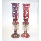 Vintage pair painted pink glass storm candles