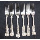 Six matched silver Kings pattern lunch forks