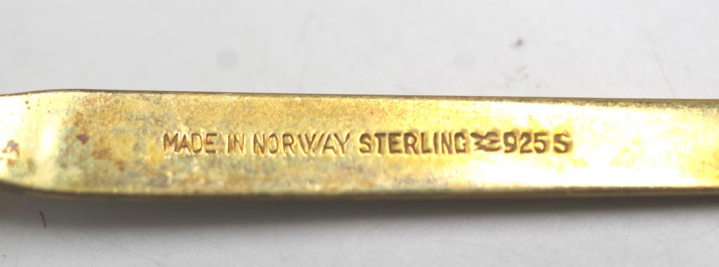 Set of six Norwegian silver gilt & enamel spoons - Image 3 of 3