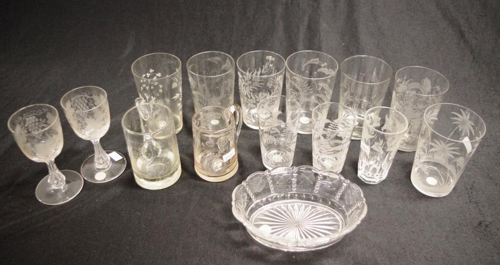 Collection Victorian etched table glasses