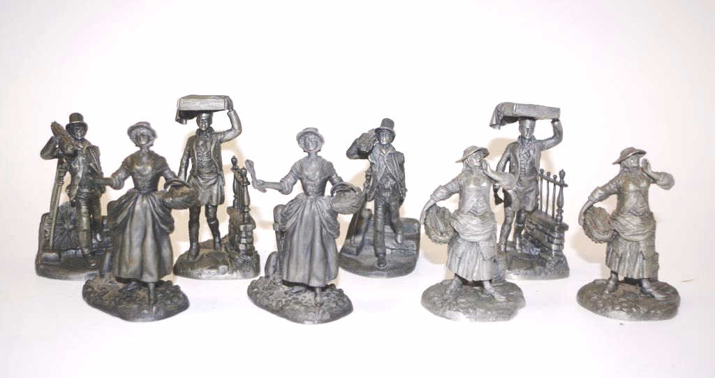 Group eight pewter 'The Cries of London' series