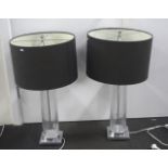 Pair of glass column table lamps