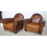 Pair of Art Deco leather upholstered club chairs