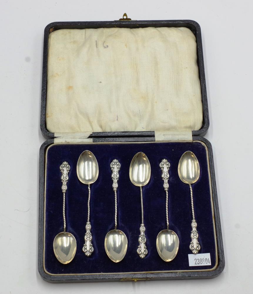 George V cased set six sterling silver teaspoons - Image 2 of 6