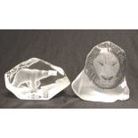 Two Mats Jonasson Sweden animal paperweights