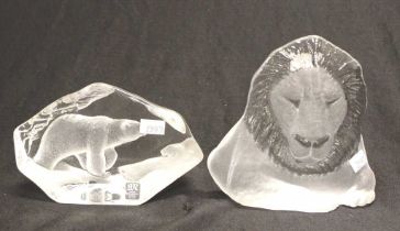 Two Mats Jonasson Sweden animal paperweights