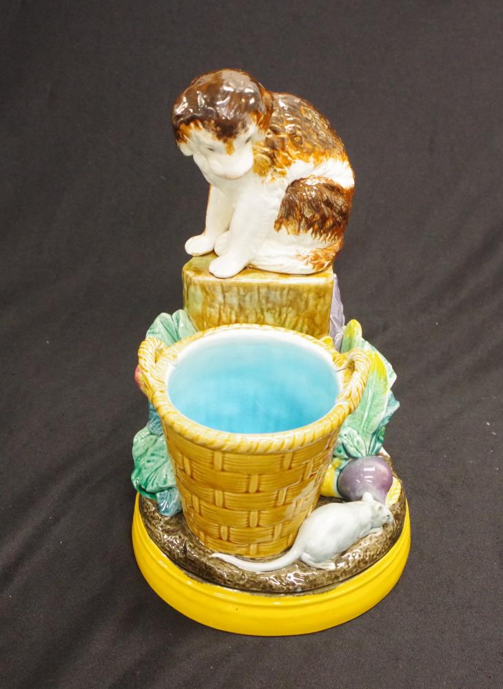 Rare Holdcroft Majolica centrepiece dog on basket - Image 2 of 4