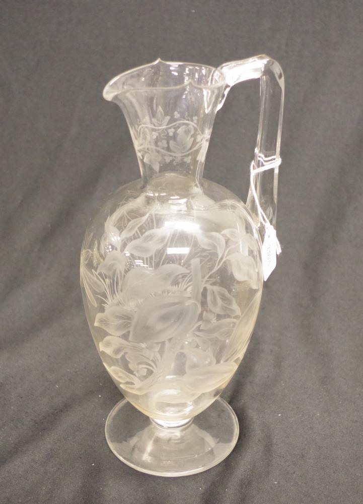 Good etched glass claret jug with floral design - Image 2 of 3