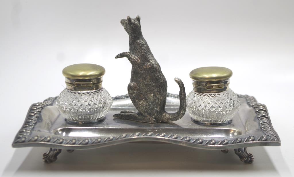 Silver plated kangaroo inkstand - Image 2 of 4