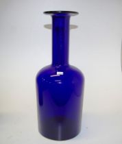 Holmgaard blue glass bottle form table vase