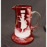 Antique Mary Gregory ruby glass jug