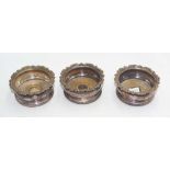 Set three silver plate condiment bottle coasters