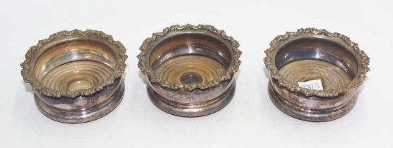 Set three silver plate condiment bottle coasters