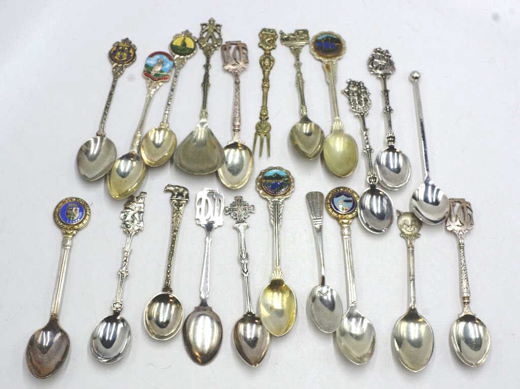 Collection various silver plate souvenir teaspoons