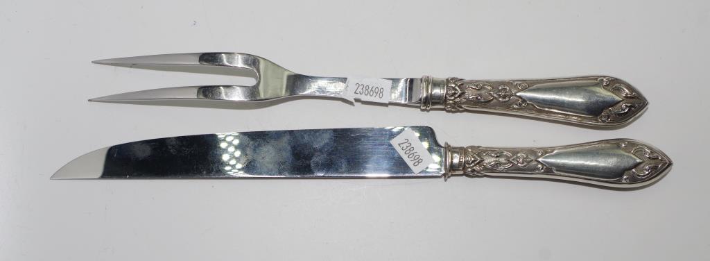 Thai repousse silver handled carving set - Image 2 of 3