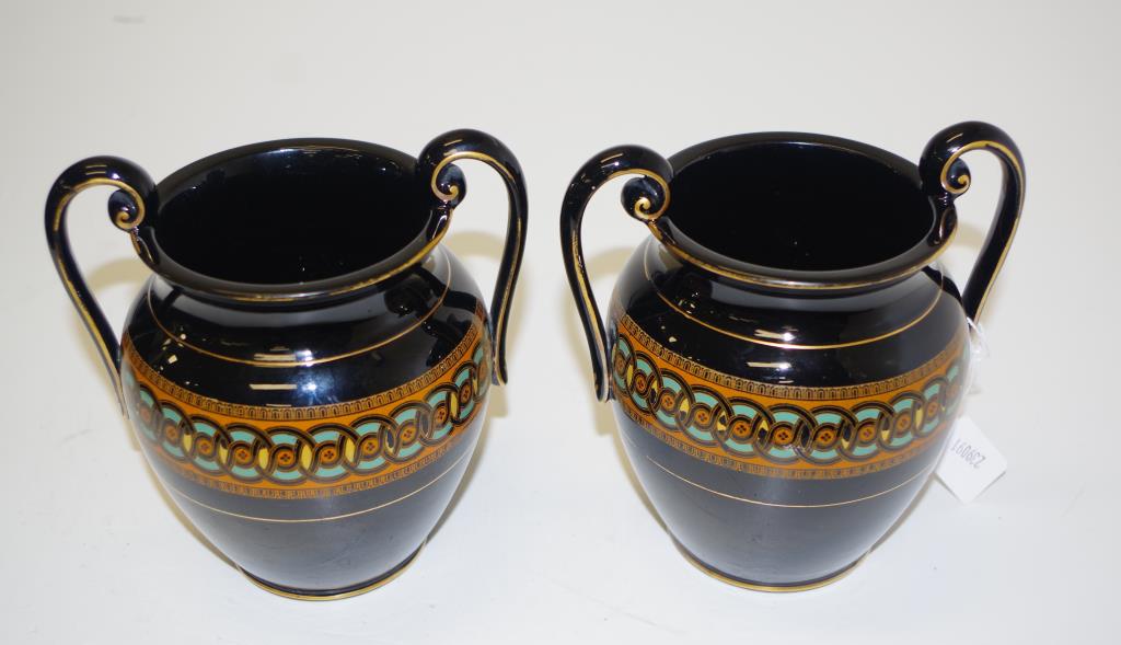 Pair Jackfield glaze vases - Image 2 of 3
