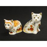 Two Royal Crown Derby "Imari"cat paperweights