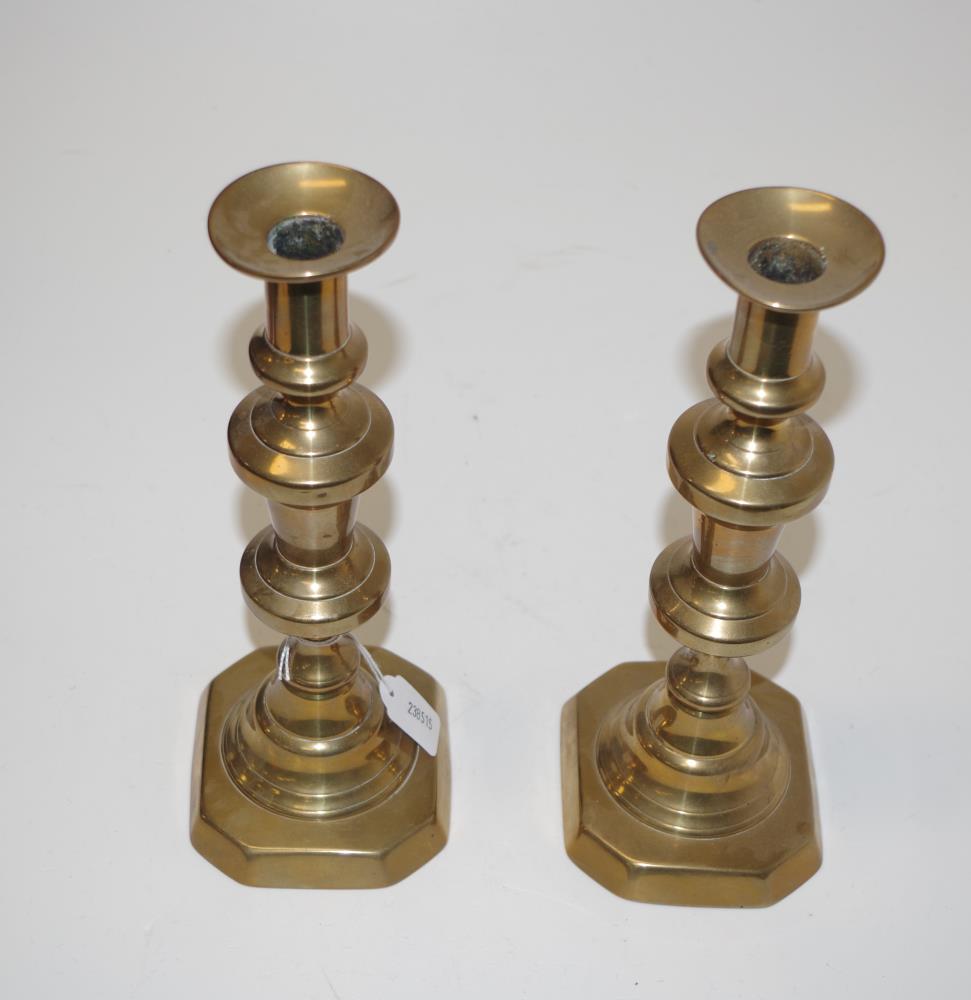 Pair antique brass candlesticks - Image 2 of 2