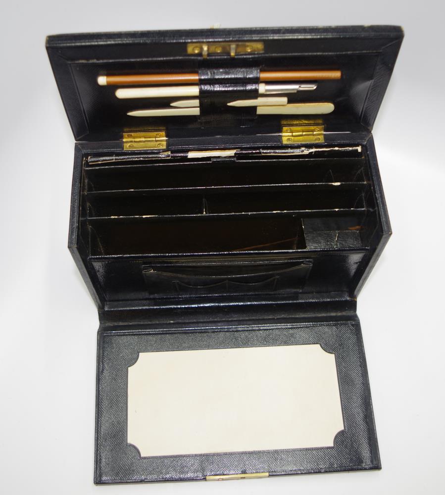 Edwardian leather covered writing box - Image 4 of 5